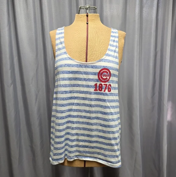 Women's V.S. Pink Striped Blue and White Cubs Tank Top - Picture 1 of 8